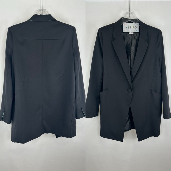 Kling Lightweight Black Long Blazer with Green Cuffs - Picture 5 of 8